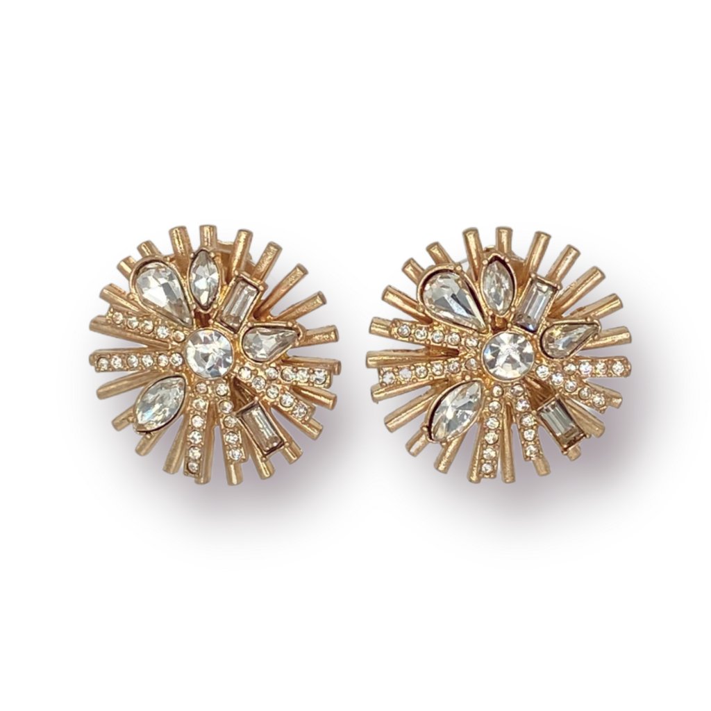 New Badgley Mischka Gold Crystal Cluster Starburst Rhinestone Bridesmaid Earring